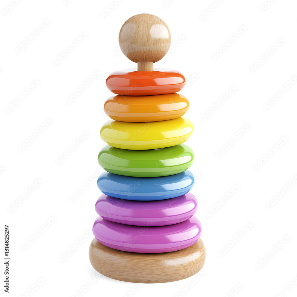 Wooden Pyramid Stacker with Multicolored Rings A bright and engaging wooden pyramid stacker toy designed for early learning Wooden Pyramid Stacker with Multicolored Rings A bright and engaging wooden pyramid stacker toy designed for early learning