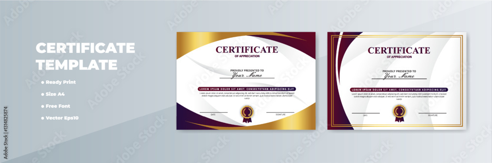 Fototapeta premium Elegant A4 certificate templates; gold, burgundy; grey background