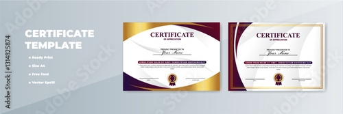 Elegant A4 certificate templates; gold, burgundy; grey background