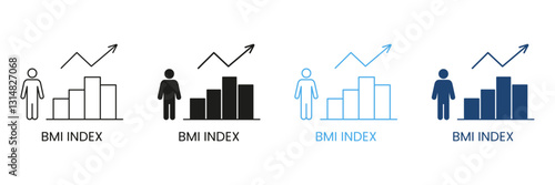 Body Mass Index Chart With Person And Growth Arrow Line and Silhouette Icon. BMI Tracking And Analysis. Health Monitoring. Editable Stroke. Isolated Vector Illustration