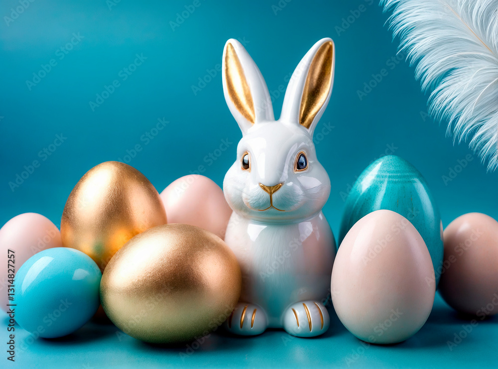 Obraz premium Pâques. Ostern. Pascua. Pasqua. Páscoa. Wielkanoc. Pasen. Easter decor and attributes spring bright holiday Easter bunny and painted eggs Easter Egg Hunt easter wreath generative AI