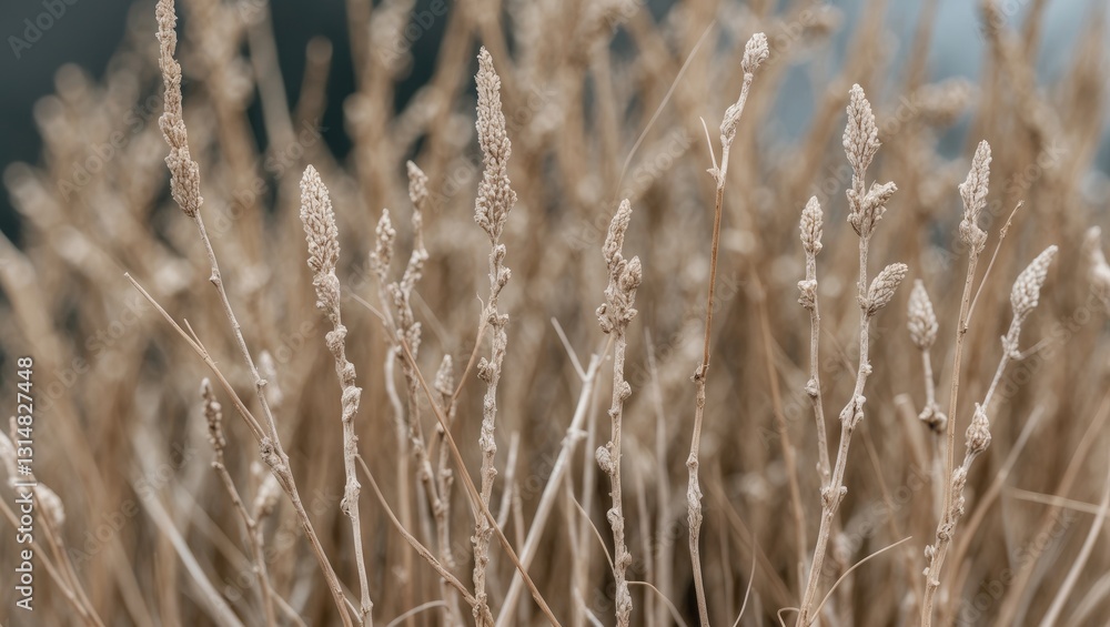 Fototapeta premium Close-up of dry grass pattern on a background. Plant texture. Poster.