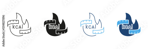 Calories Burn Line and Silhouette Icon. Physical Exercise and Weight Management Activity. Fitness Tracking Outline and Solid Icon. Editable Stroke. Isolated Vector Illustration