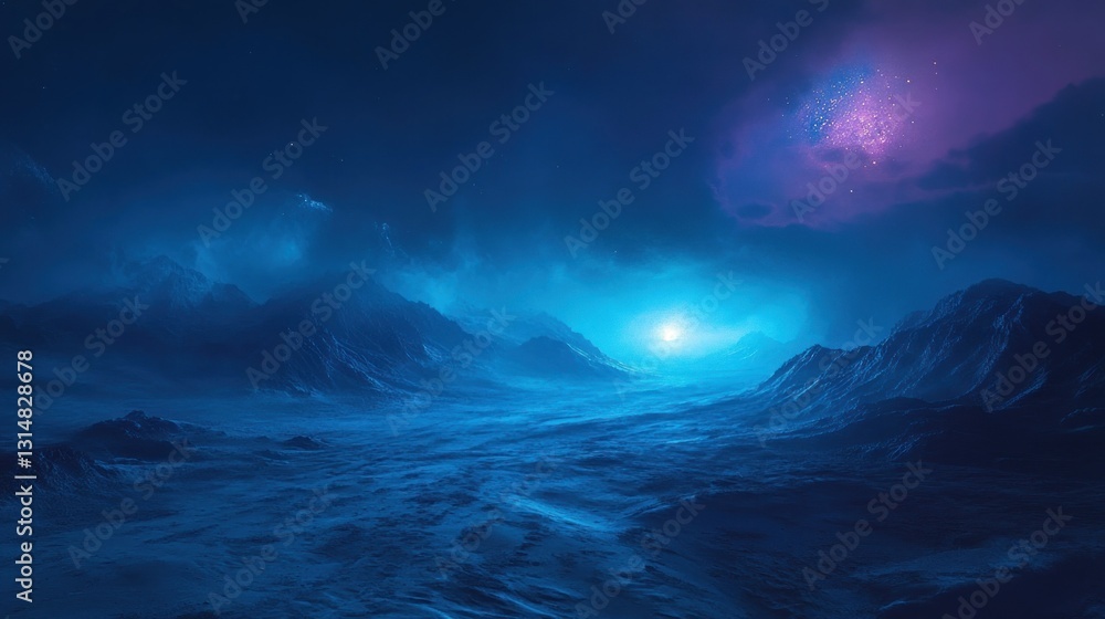 A vast desert in a parallel world, where the sand glows with an eerie blue light. background wallpaper AI generated image A vast desert in a parallel world, where the sand glows with an eerie blue light. background wallpaper AI generated image
