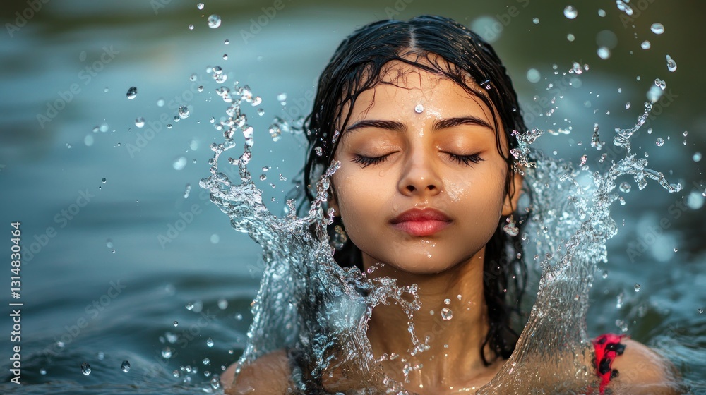 Obraz premium Serene Girl in Water Splashes: A Moment of Tranquility