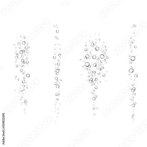Oxygen air bubbles  flow  in water on white  background.