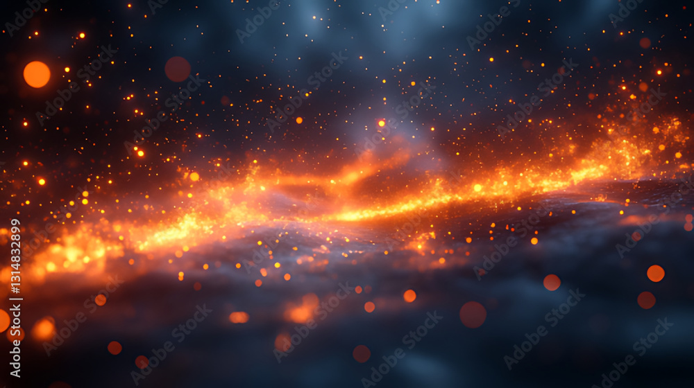 Fototapeta premium Fiery embers glowing, dark smoky background, abstract design, video game texture