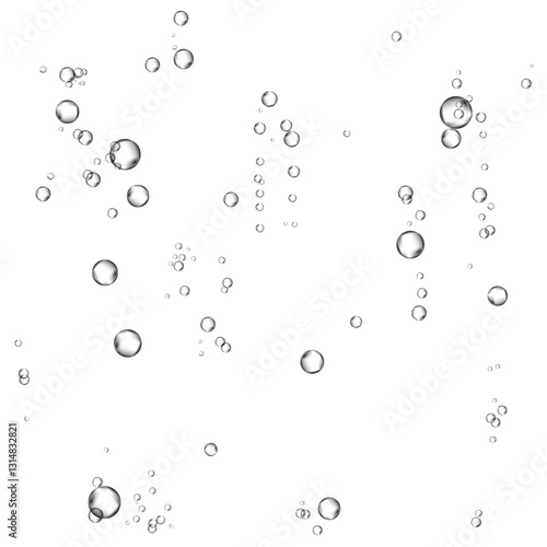 Oxygen air bubbles  flow  in water on white  background.