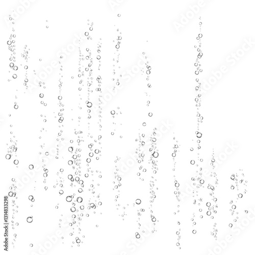 Oxygen air bubbles  flow  in water on white  background.