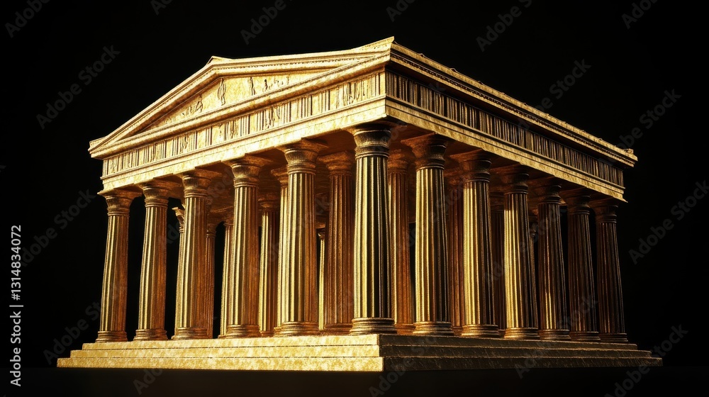 Fototapeta premium A golden classical temple stands against a dark background gracefully
