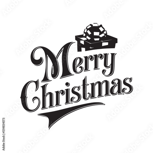 Vintage Merry Christmas Typography with Gift Box Vector Illustration