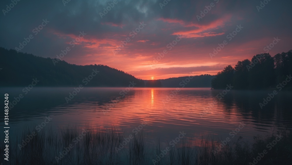 Naklejka premium Sunset at Lake appears somber.
