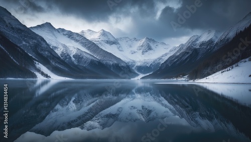 Wallpaper Mural Snow-covered mountains are reflected in the lake beneath. Torontodigital.ca