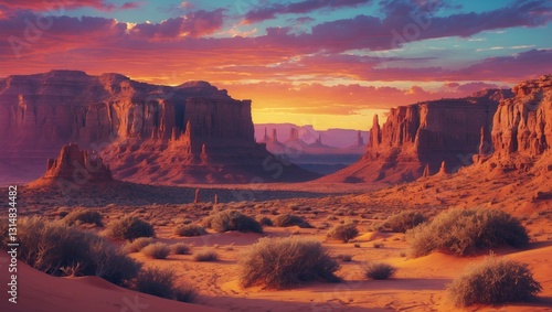 Fototapeta Naklejka Na Ścianę i Meble -  Desert landscape at sunset.