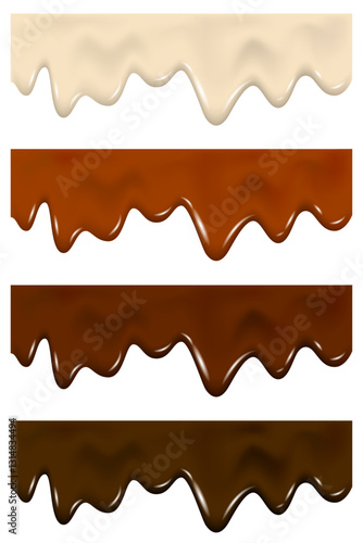 Dripping melted dark, milk, white chocolate texture.