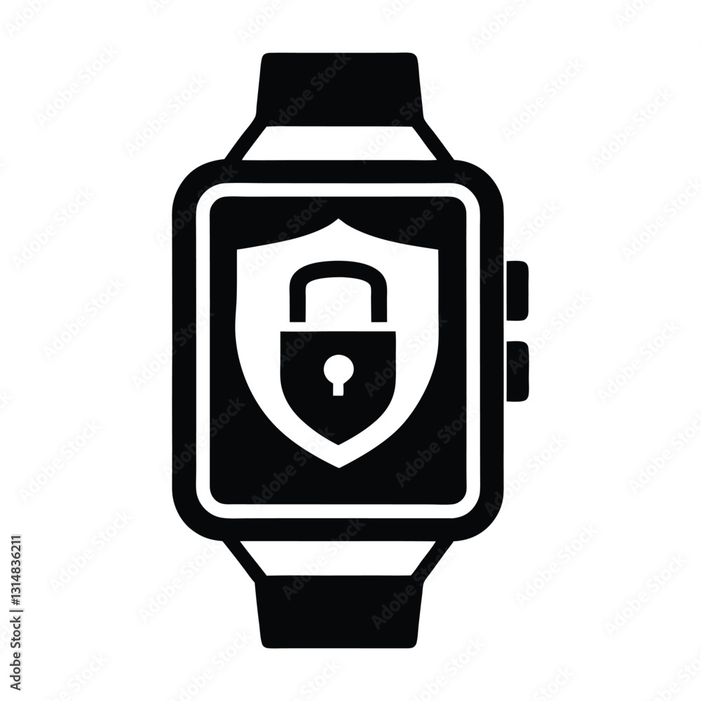 Smartwatch with Security Authentication Flat Vector Silhouette Smartwatch with Security Authentication Flat Vector Silhouette