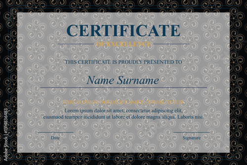 Elegant Certificate of Excellence, Floral Pattern Background, Award Document