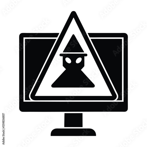 Spyware Detection Warning on a Monitor Flat Vector Silhouette