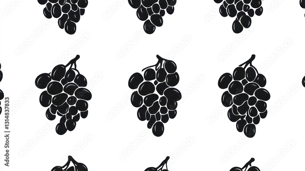 Fototapeta premium Black grapes pattern on white background. Possible use food graphic design
