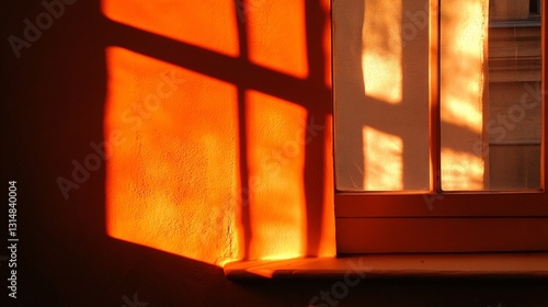 Vibrant orange-red light behind opaque window