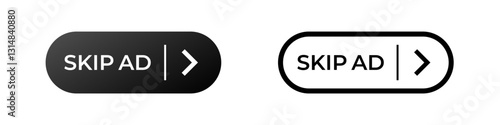Simple and modern skip ad buttons with text and arrow symbol for user interface design and applications.