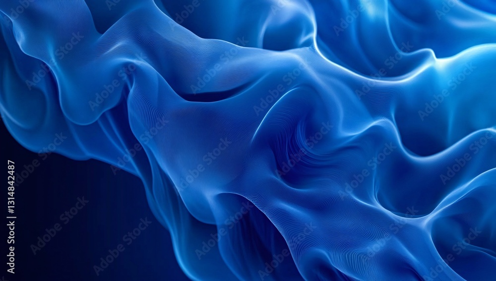Fototapeta premium Abstract blue flowing wave with particles, futuristic digital energy stream, smooth dynamic motion illustration with transparent background and copyspace