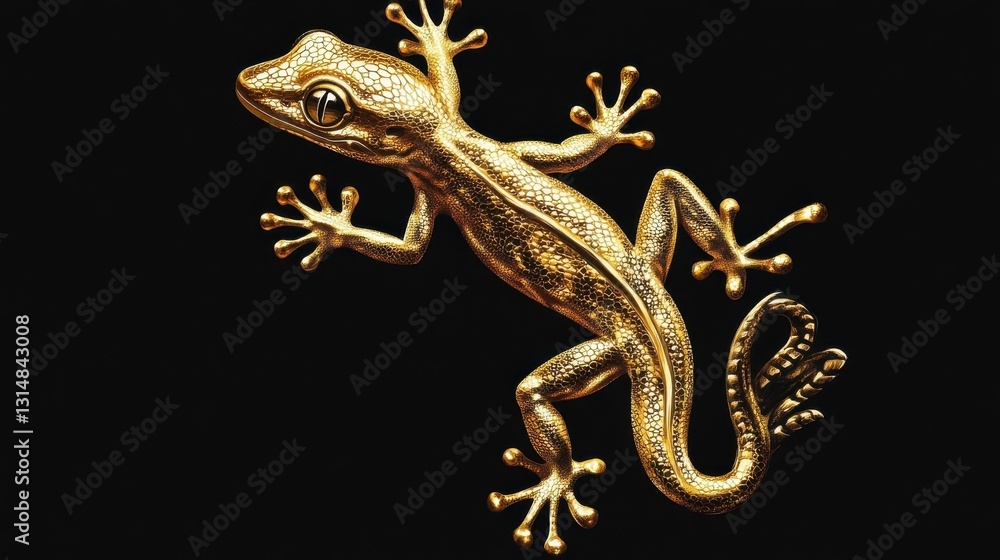 Naklejka premium A detailed rendering of a golden lizard on a black background