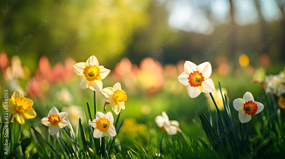 A vibrant and colorful meadow of daffodils swaying gently in the spring breeze. A vibrant and colorful meadow of daffodils swaying gently in the spring breeze.