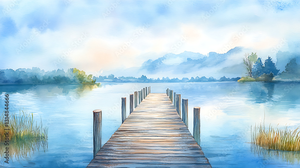 Fototapeta premium A wooden pier is in front of a body of water