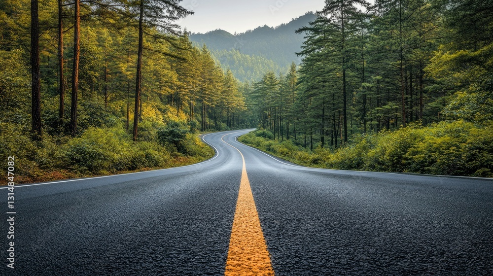Fototapeta premium Winding Asphalt Road Through a Verdant Forest