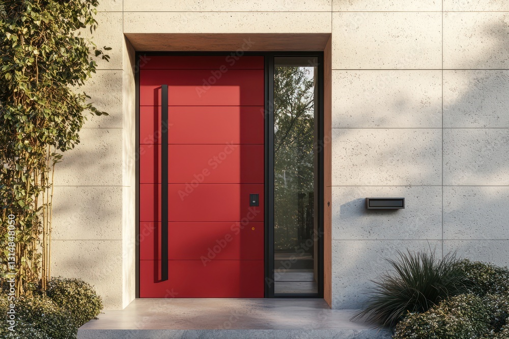 Fototapeta premium Chic exterior pairs with a modern door in bold new 2025 color trend.