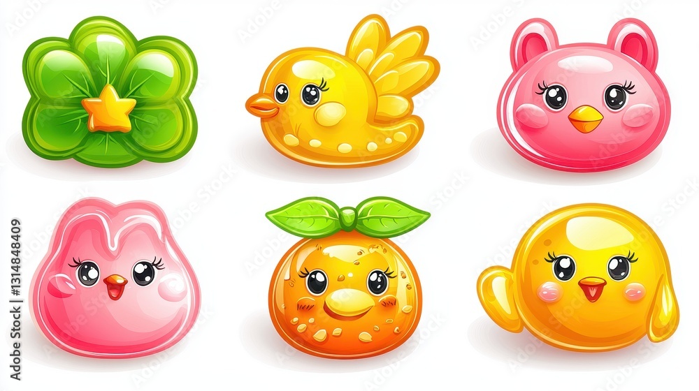 Fototapeta premium Cute cartoon candy icons on white