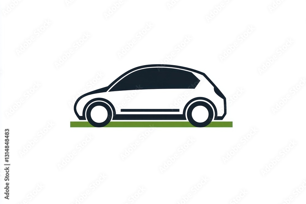 Small white car, side view, green grass, simple illustration, website icon Small white car, side view, green grass, simple illustration, website icon
