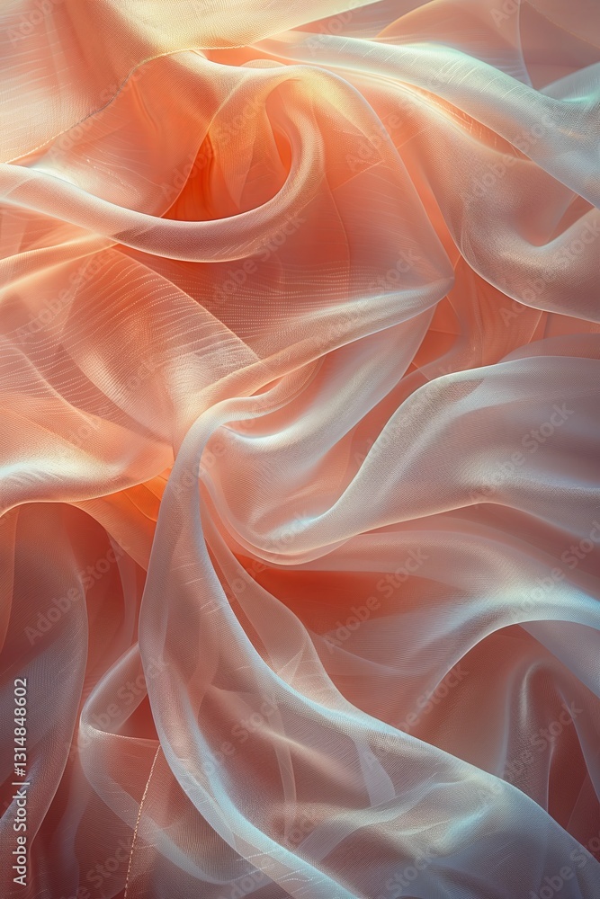 Fototapeta premium Delicate waves of translucent fabric in soothing colors create an elegant and ethereal atmosphere.