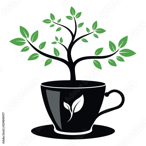      A black cup with a tree growing vector illustration.

