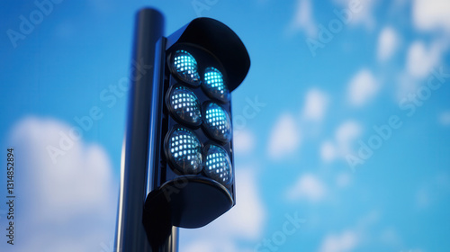 Traffic signal activation urban intersection digital display bright daylight elevated perspective road safety concept photo