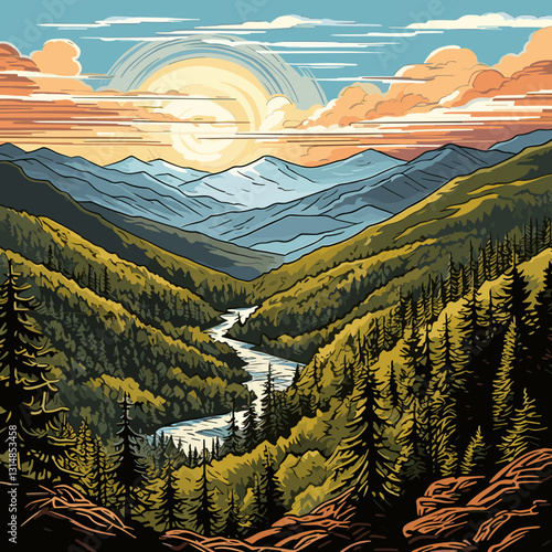 Great Smoky Mountains. Great Smoky Mountains hand-drawn comic illustration. Vector doodle style cartoon illustration