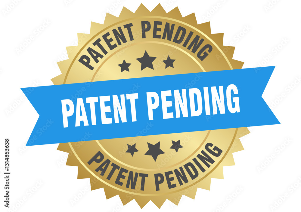 Obraz premium patent pending. patent pending round blue and gold label isolated on transparent background