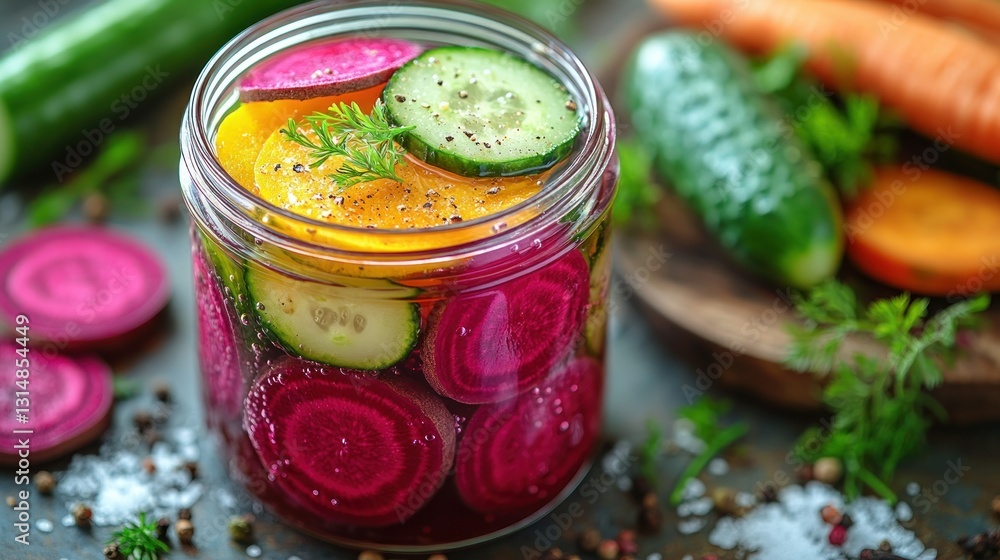 Colorful pickled vegetables in a jar Colorful pickled vegetables in a jar