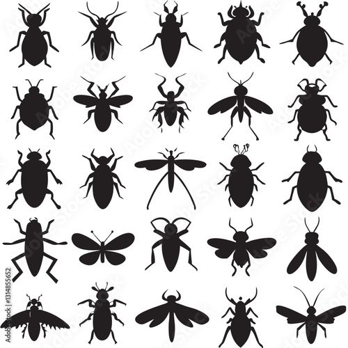 Insect bug icon silhouettes set large pack of vector  