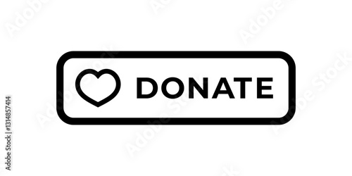 Black and white donate button featuring a heart icon, symbolizing charitable contributions and giving.