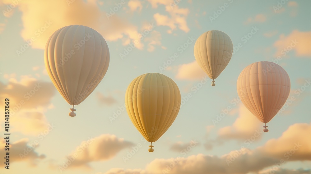 Obraz premium Pastel hot air balloons float in a dreamy sky