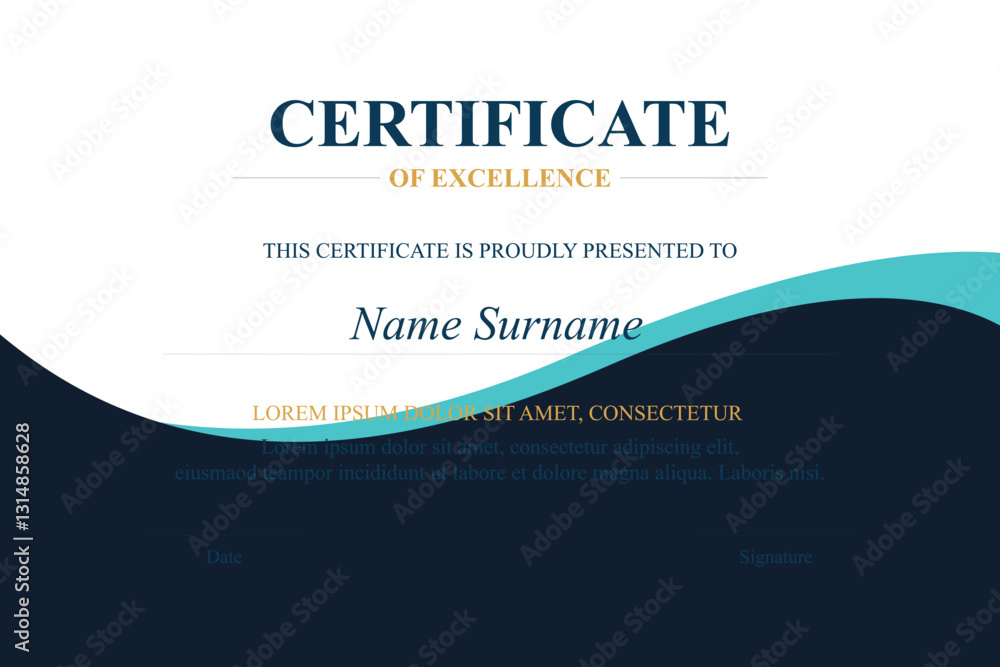 Obraz premium Excellence certificate design, wave background, printable template