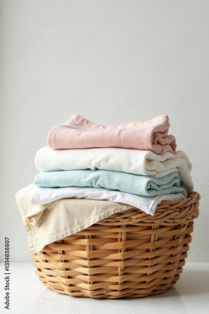 Fototapeta premium Neatly Folded Pastel Clothing in a Wicker Basket Ready for Storage