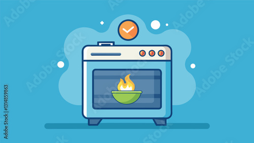 The smart oven preheats to the perfect temperature based on the selected recipe from the cooking app.. Vector illustration