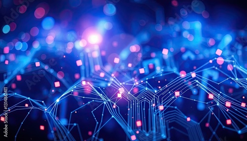 Abstract Blue Pink Network Background Digital Data Connections