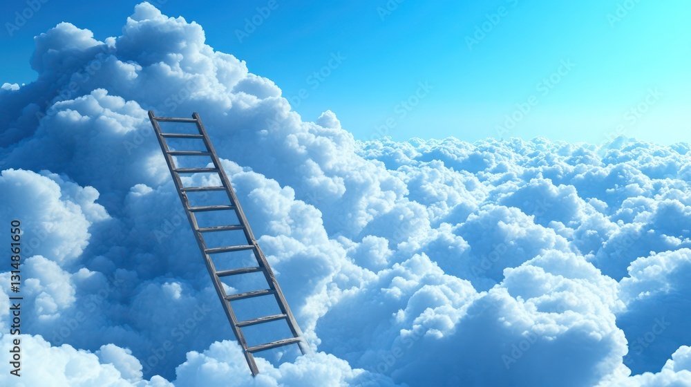 Wooden Ladder Reaching Clouds Wooden Ladder Reaching Clouds