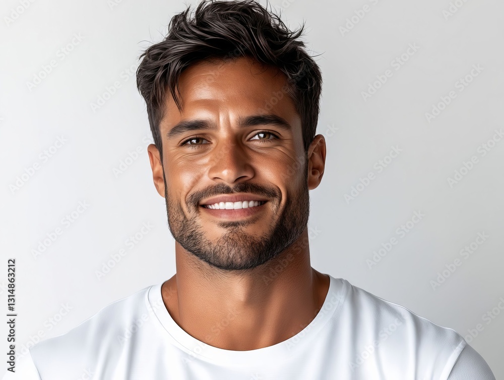 A man with a white shirt smiles at the camera A man with a white shirt smiles at the camera