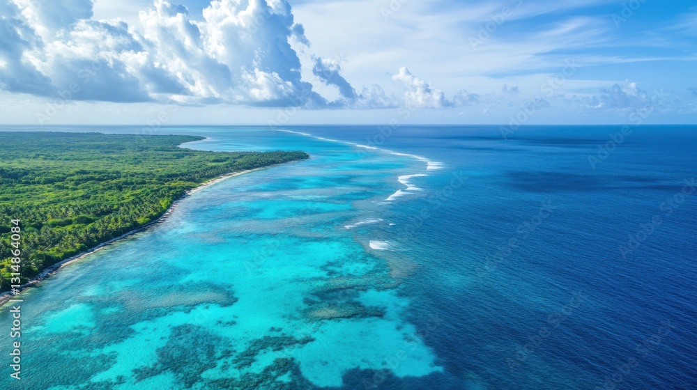 Aerial View of a Tropical Coastline: Turquoise Waters and Lush Green Vegetation Aerial View of a Tropical Coastline: Turquoise Waters and Lush Green Vegetation