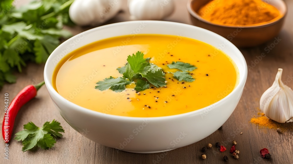Steaming Bowl of Flavorful Thai Spicy Soup with Fresh Herbs and Aromatic Spices Steaming Bowl of Flavorful Thai Spicy Soup with Fresh Herbs and Aromatic Spices